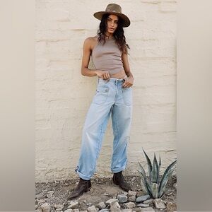 Free People We The Free Rory Slim Straight Leg Cuffed Hem Jeans Light Wash Sz 30